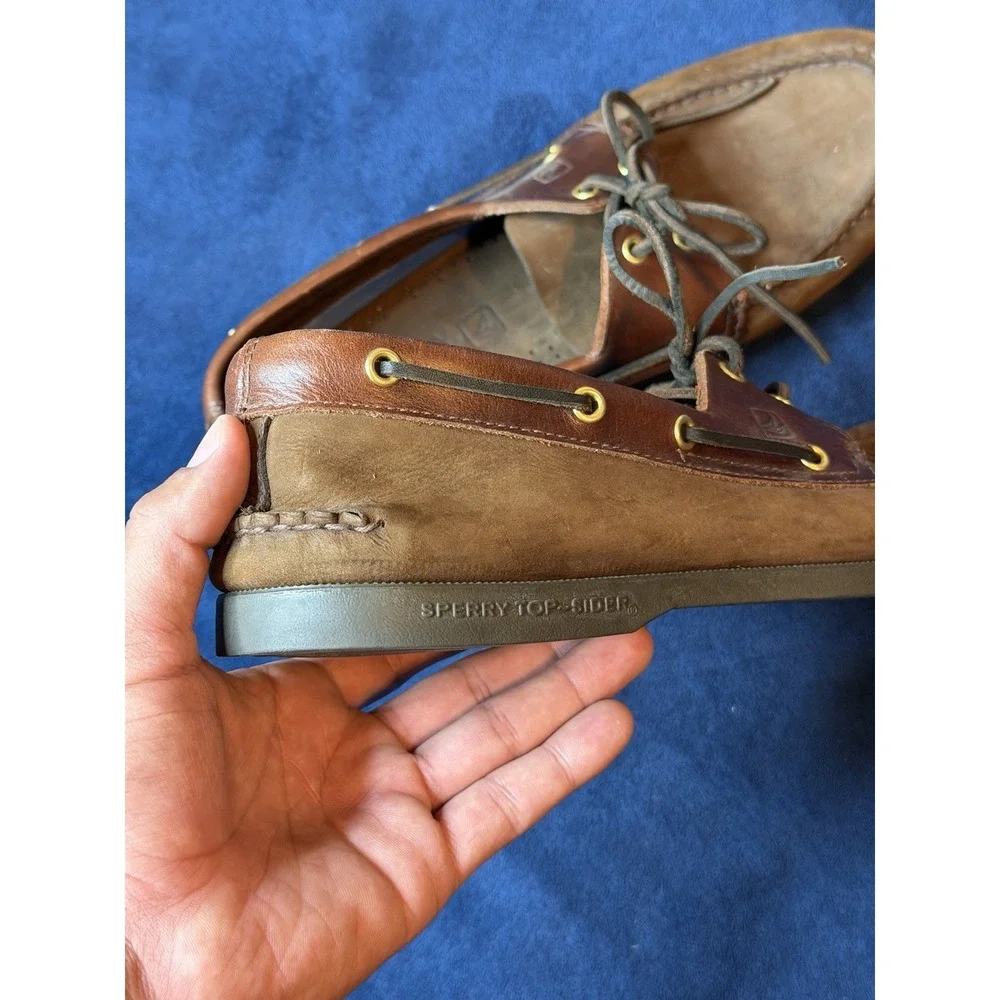 Mens Sperry Authentic Original 2-Eye Boat Shoes Brown Leather 13W Top Sider